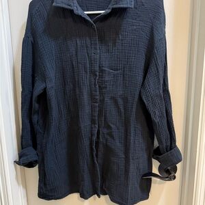 Black Long Sleeve Notched Collar Button Down Shirt